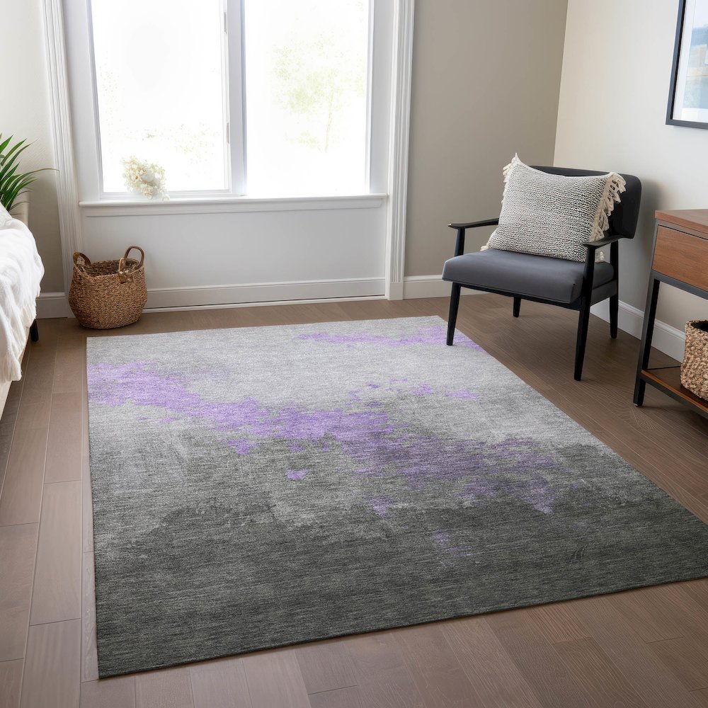 Machine Washable Indoor/Outdoor Chantille Lavender 9' x 12' Rug. Picture 6