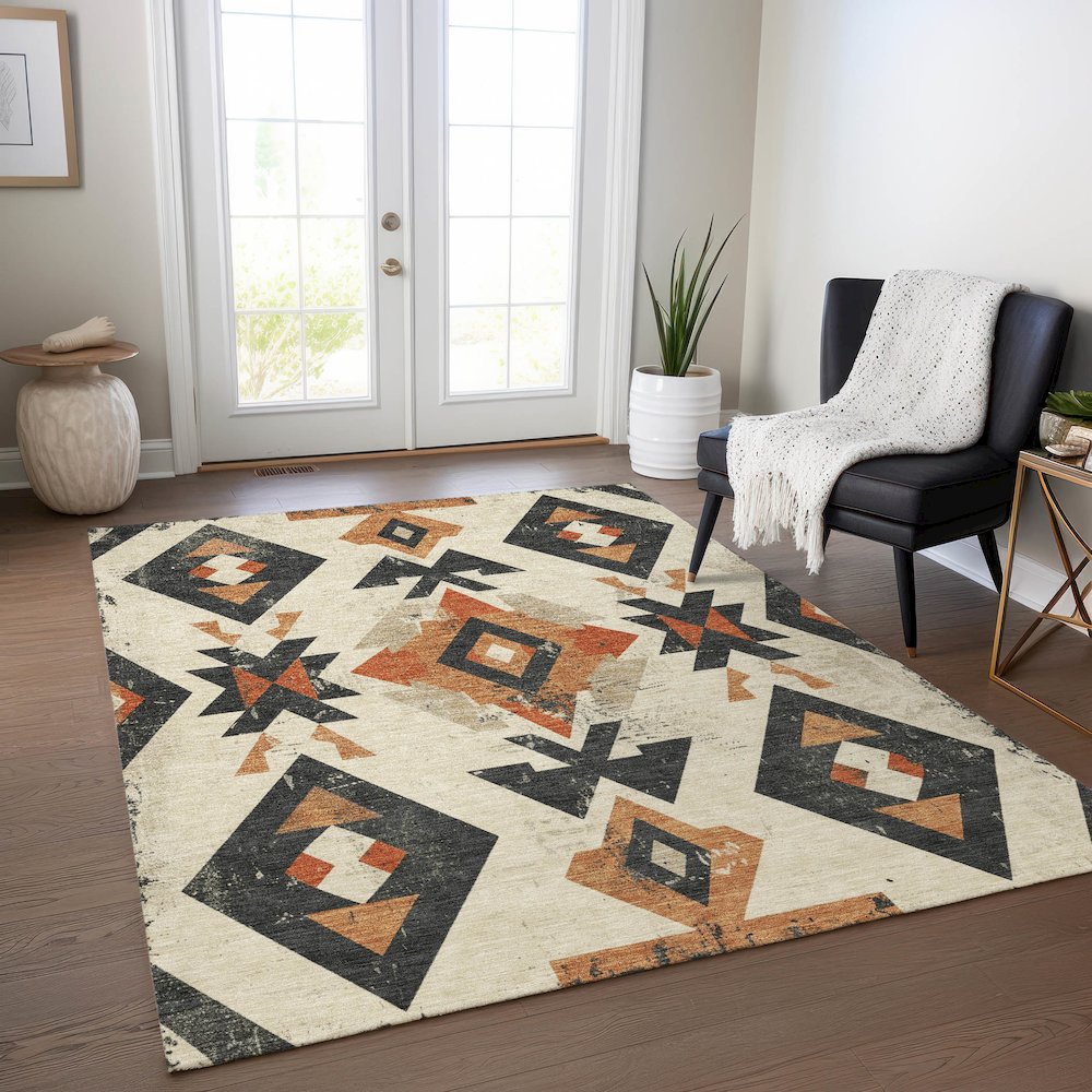 Machine Washable Indoor/Outdoor Chantille Ivory 9' x 12' Rug. Picture 5