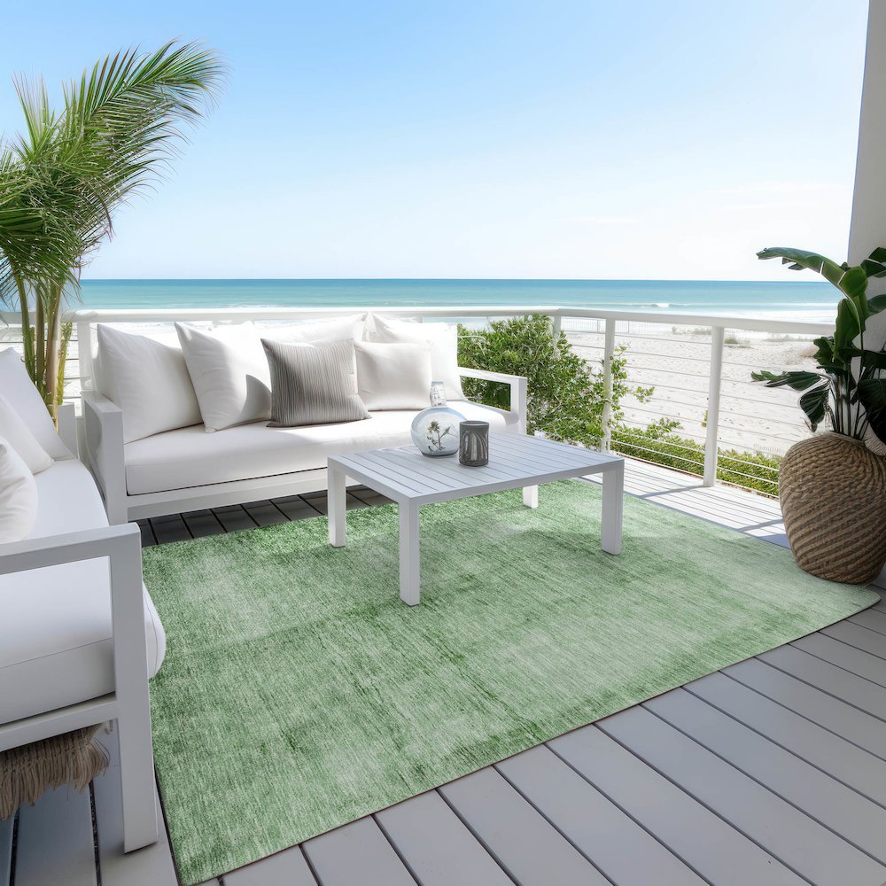 Machine Washable Indoor/Outdoor Chantille Green 9' x 12' Rug. Picture 7
