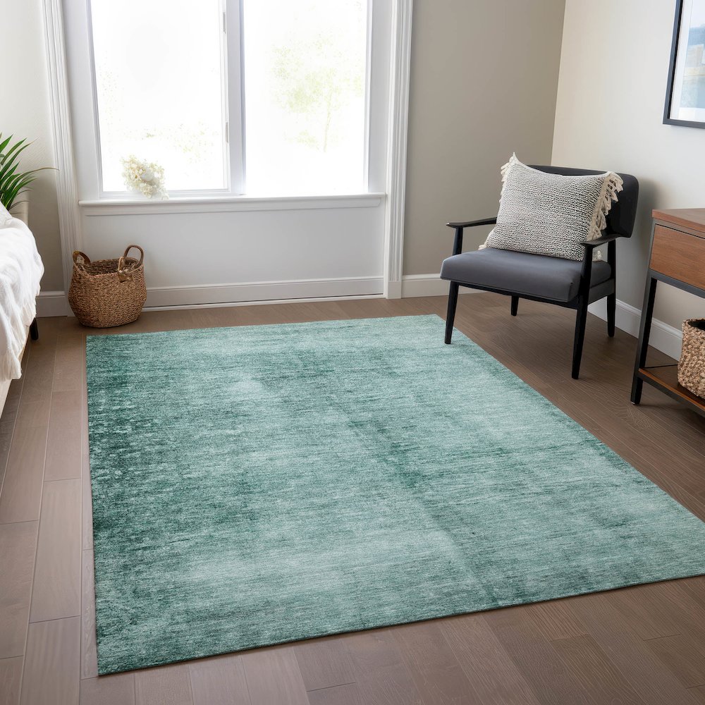 Machine Washable Indoor/Outdoor Chantille Teal 9' x 12' Rug. Picture 6