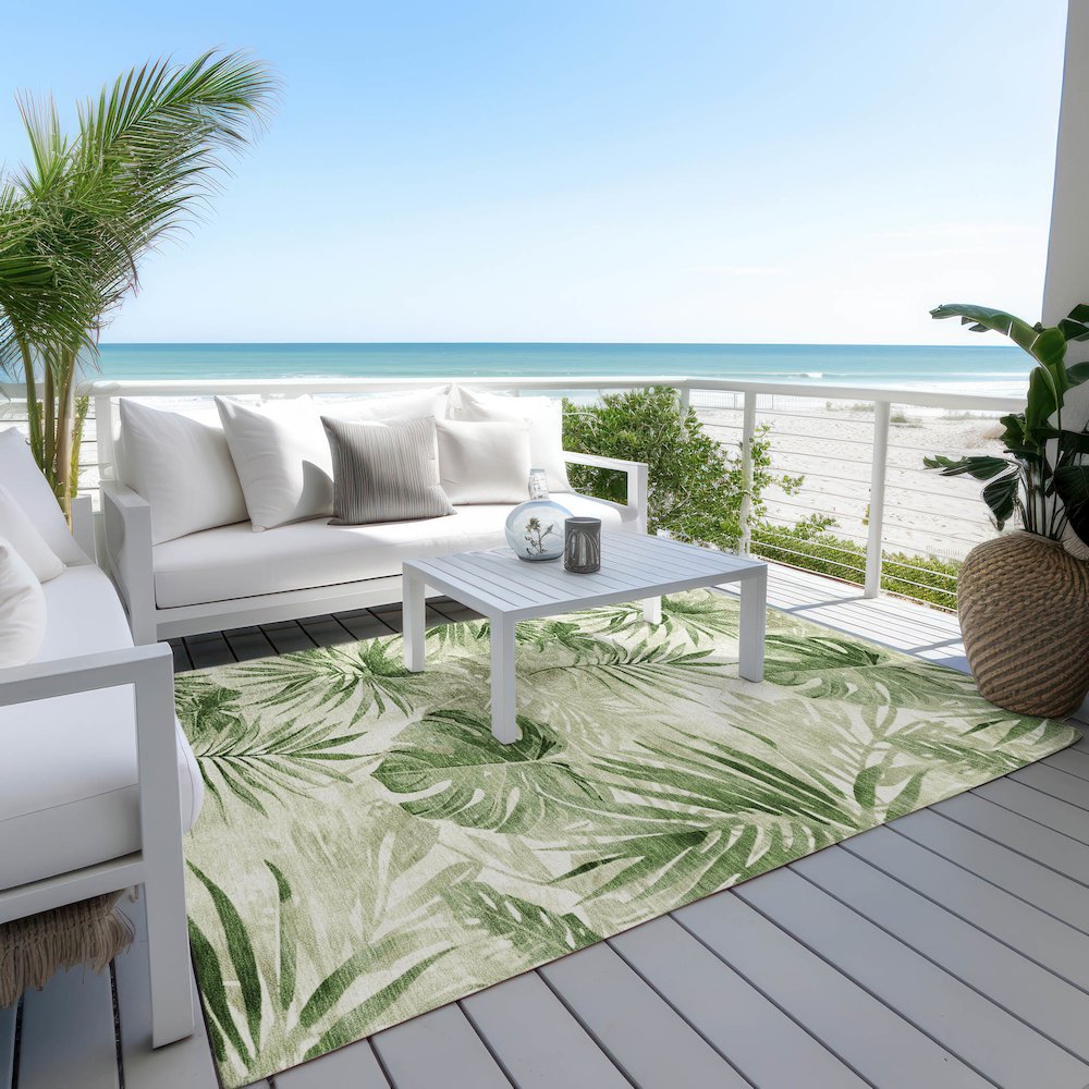 Machine Washable Indoor/Outdoor Chantille Aloe 9' x 12' Rug. Picture 7