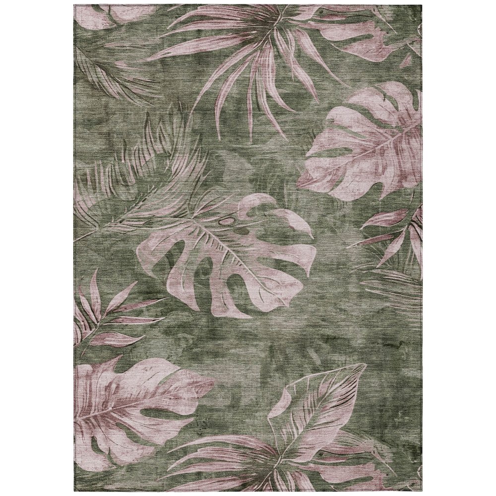 Machine Washable Indoor/Outdoor Chantille Olive 9' x 12' Rug. Picture 1