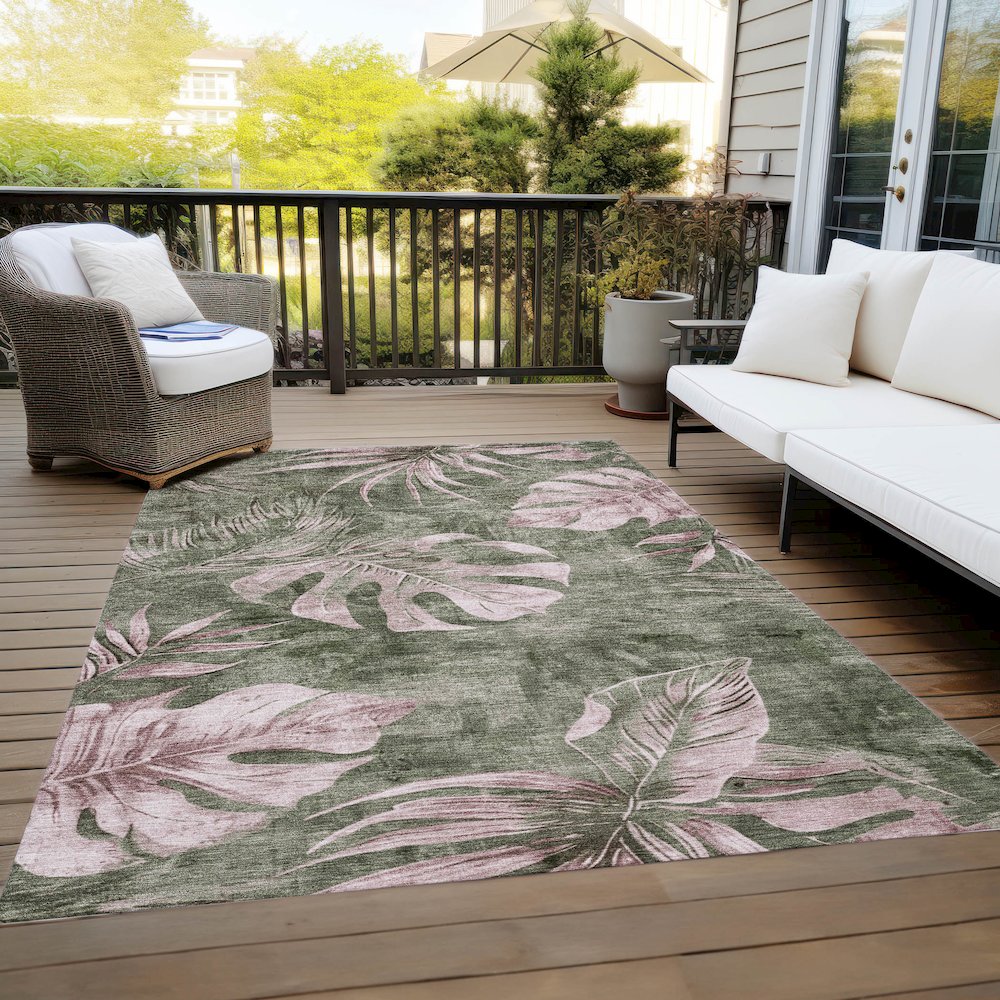 Machine Washable Indoor/Outdoor Chantille Olive 9' x 12' Rug. Picture 8