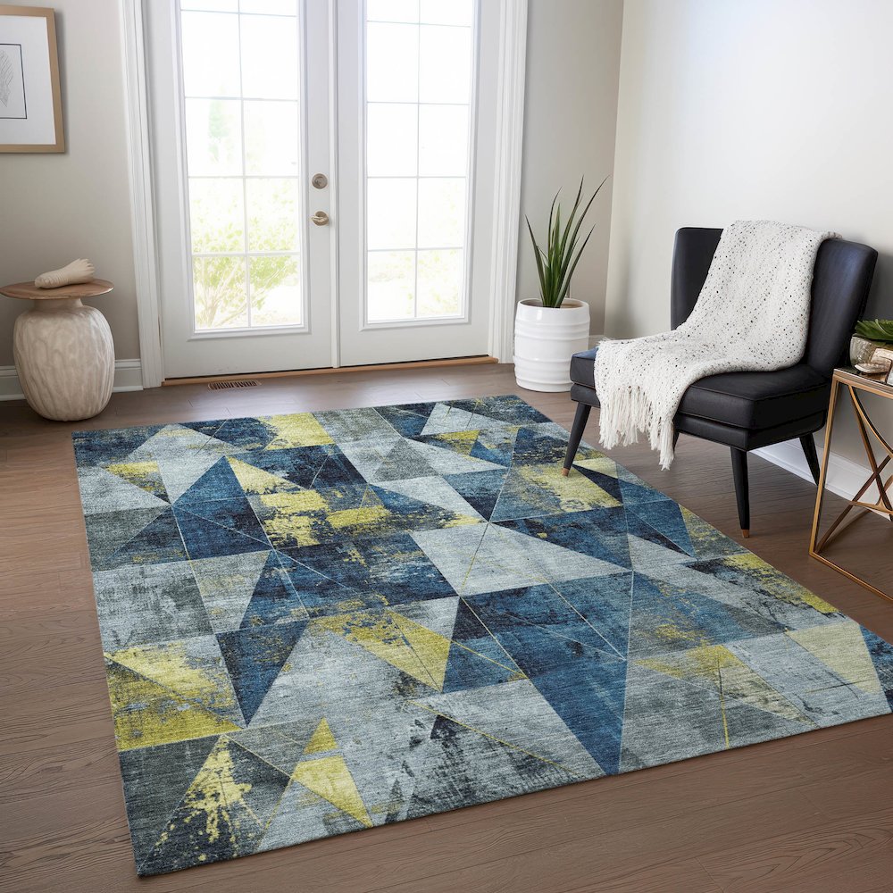 Machine Washable Indoor/Outdoor Chantille Navy 9' x 12' Rug. Picture 5