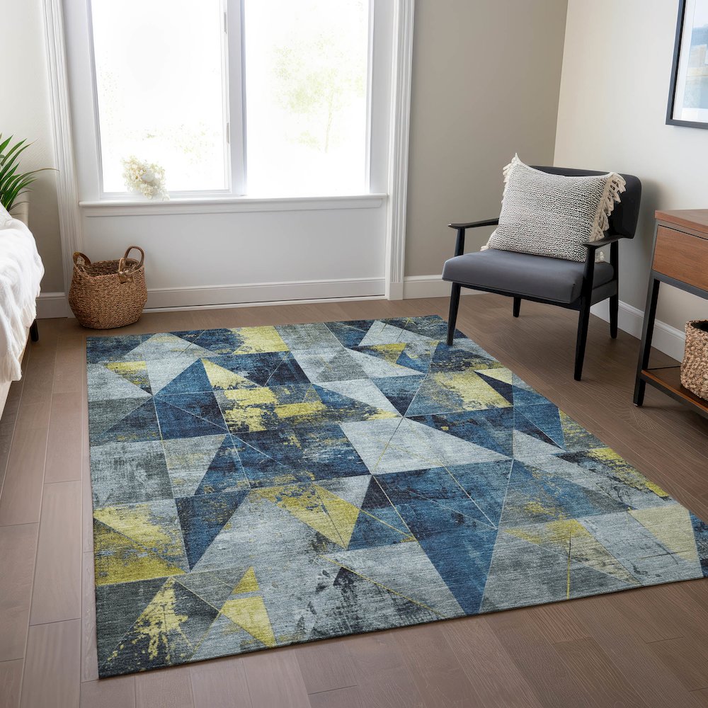 Machine Washable Indoor/Outdoor Chantille Navy 9' x 12' Rug. Picture 6