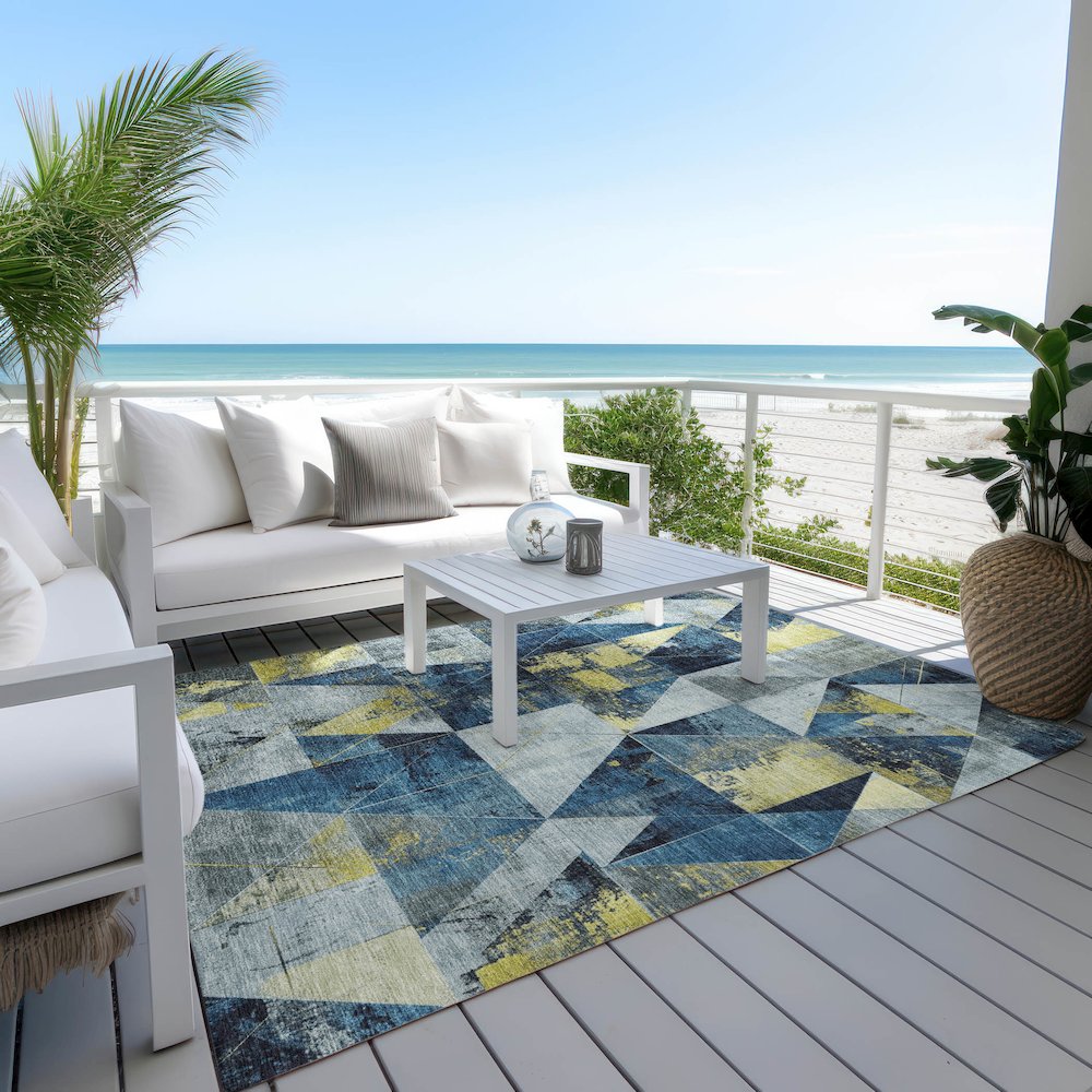 Machine Washable Indoor/Outdoor Chantille Navy 9' x 12' Rug. Picture 7