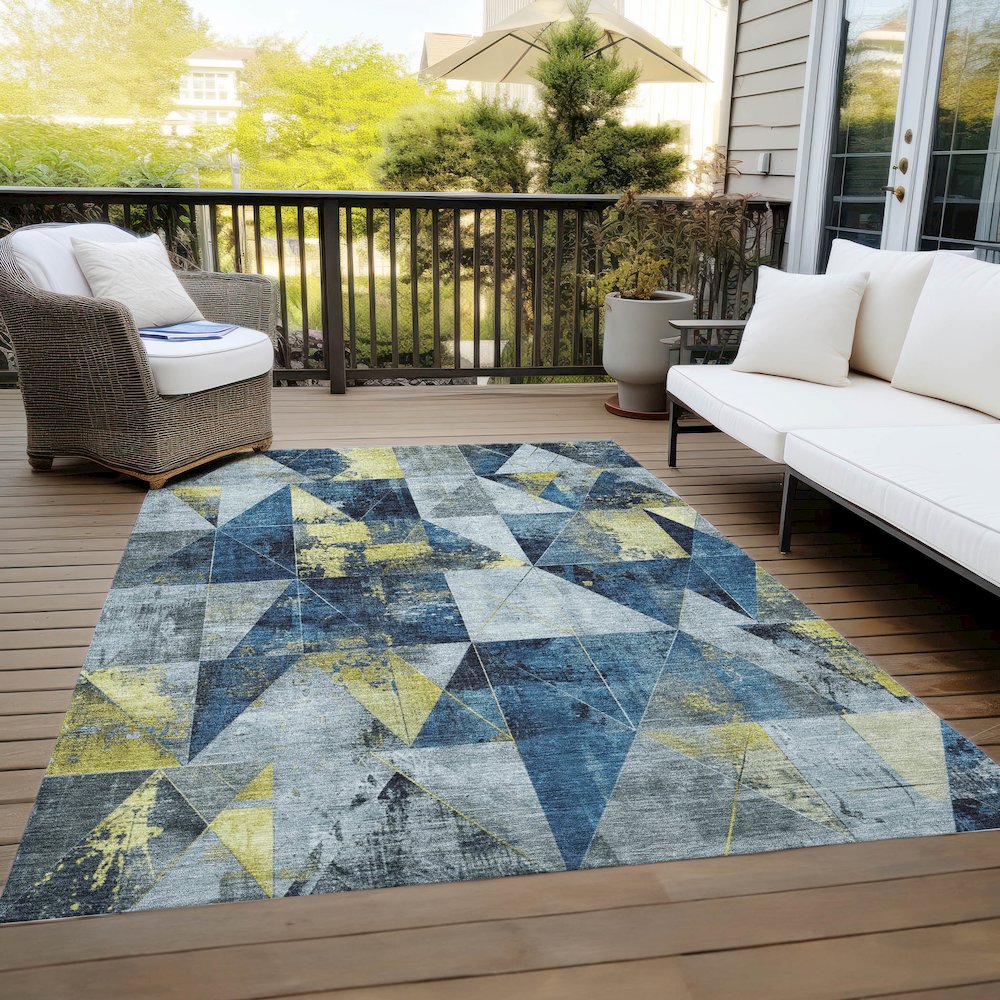 Machine Washable Indoor/Outdoor Chantille Navy 9' x 12' Rug. Picture 8