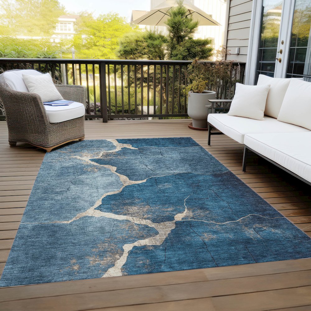Machine Washable Indoor/Outdoor Chantille Navy 9' x 12' Rug. Picture 8