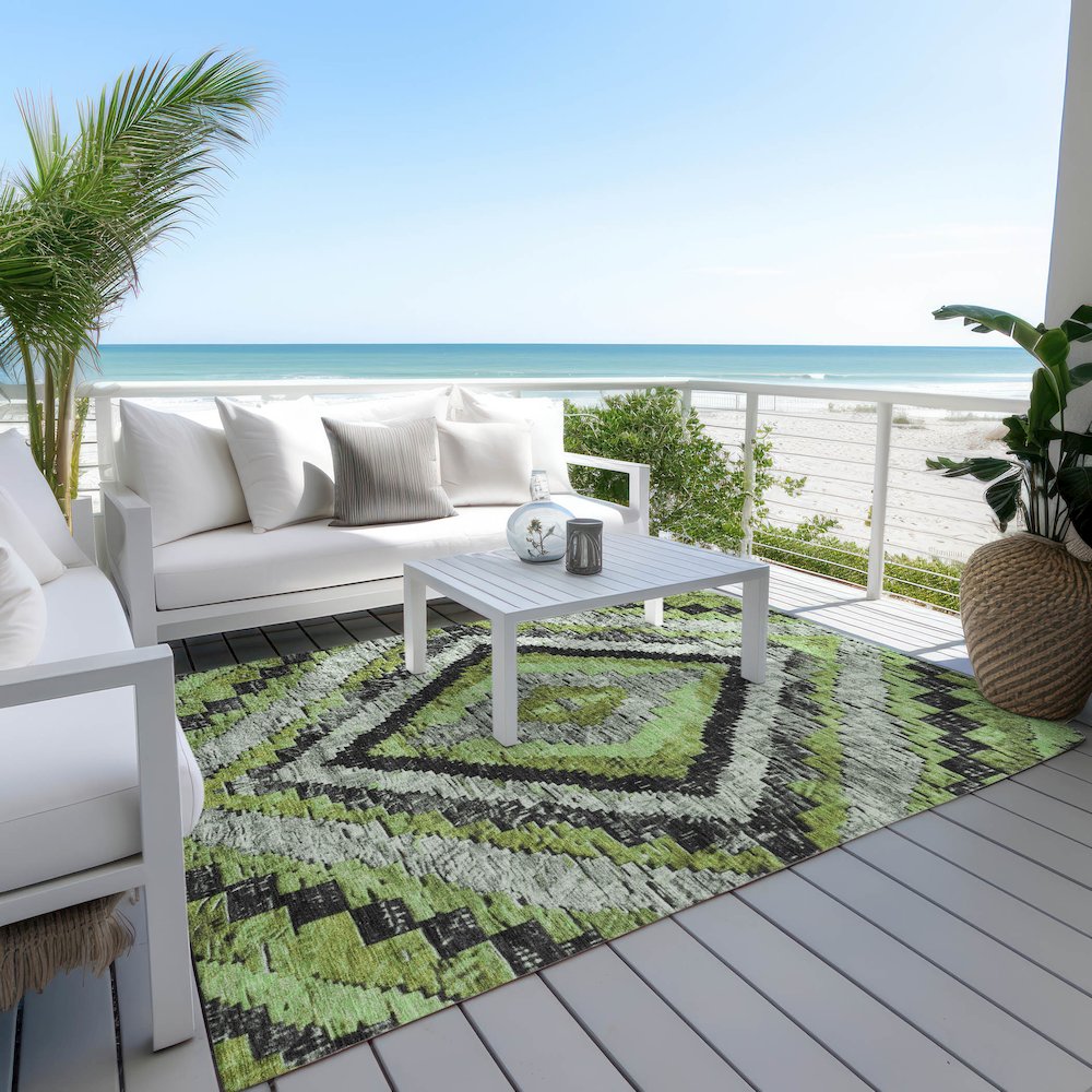 Machine Washable Indoor/Outdoor Chantille Aloe 9' x 12' Rug. Picture 7