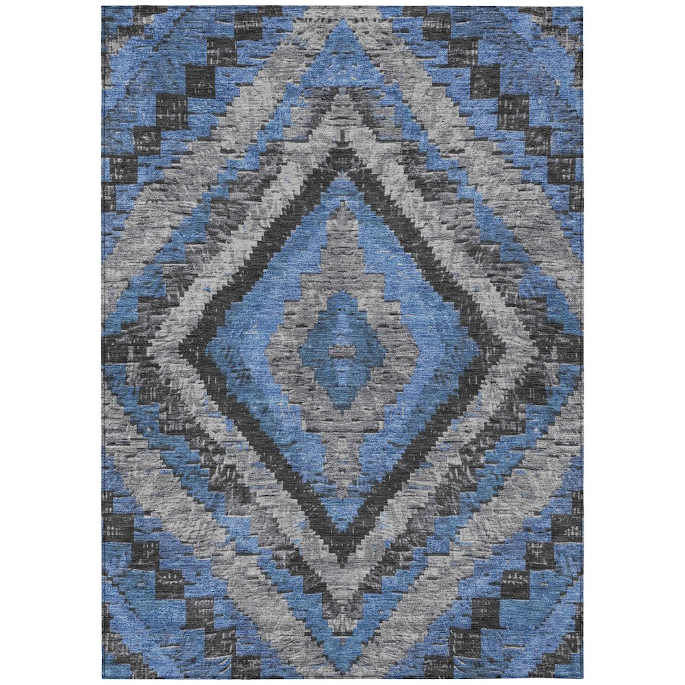 Machine Washable Indoor/Outdoor Chantille Blue 9' x 12' Rug. Picture 1