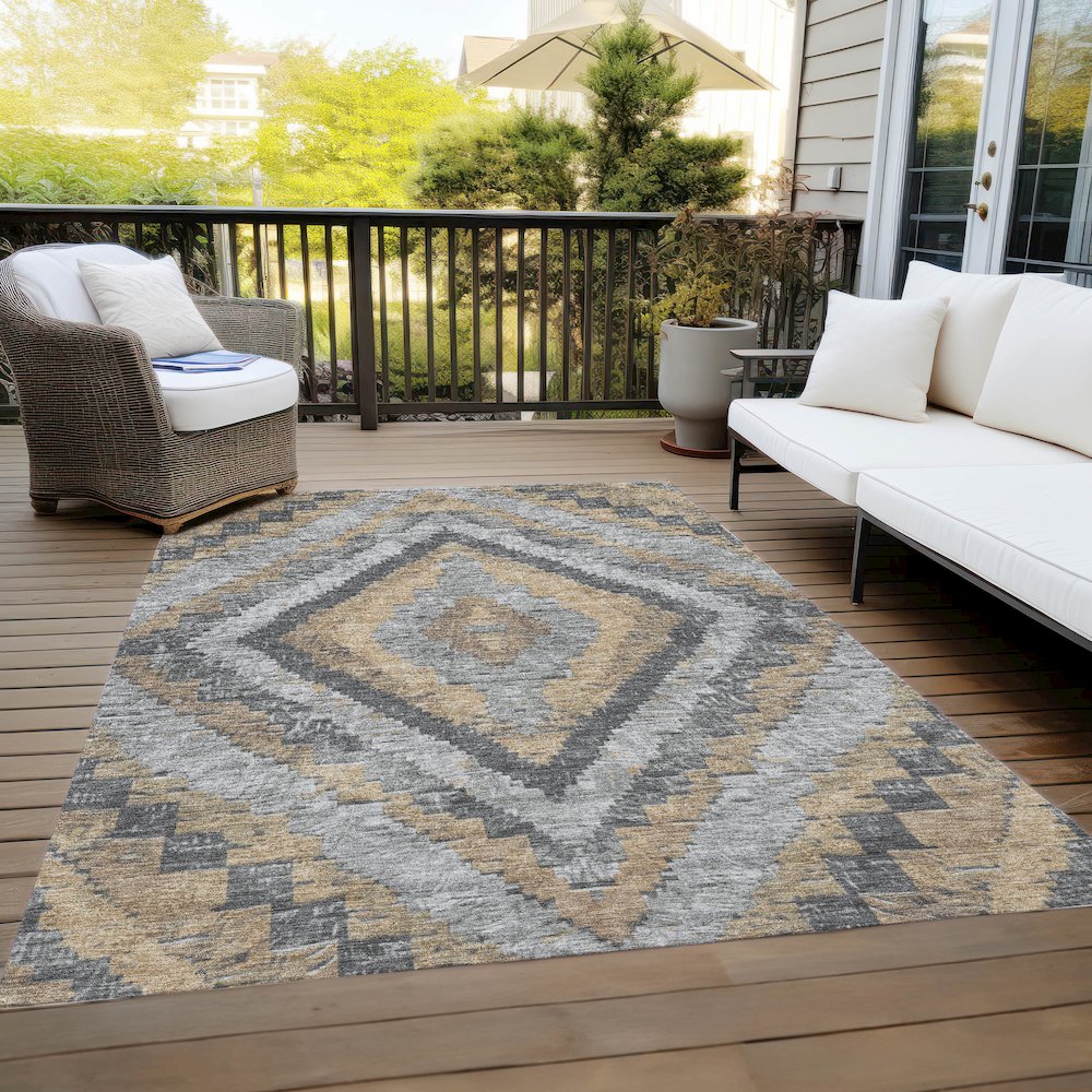 Machine Washable Indoor/Outdoor Chantille Khaki 9' x 12' Rug. Picture 8