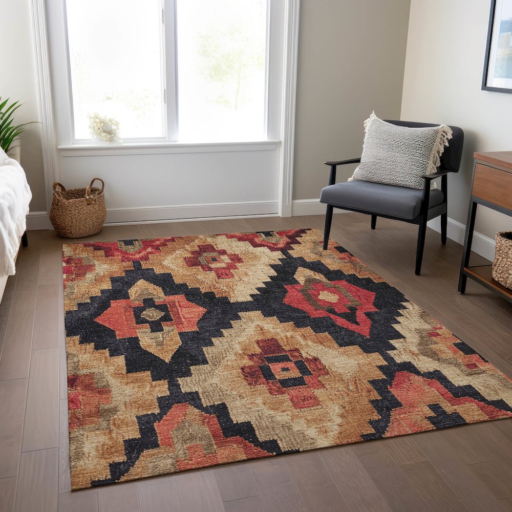 Machine Washable Indoor/Outdoor Chantille Rust 9' x 12' Rug. Picture 6