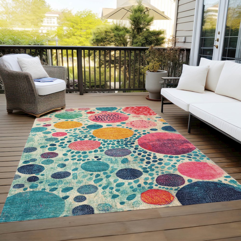 Machine Washable Indoor/Outdoor Chantille Teal 9' x 12' Rug. Picture 8
