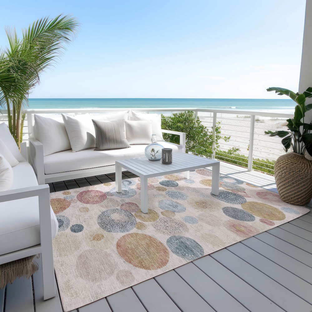 Machine Washable Indoor/Outdoor Chantille Blush 9' x 12' Rug. Picture 7