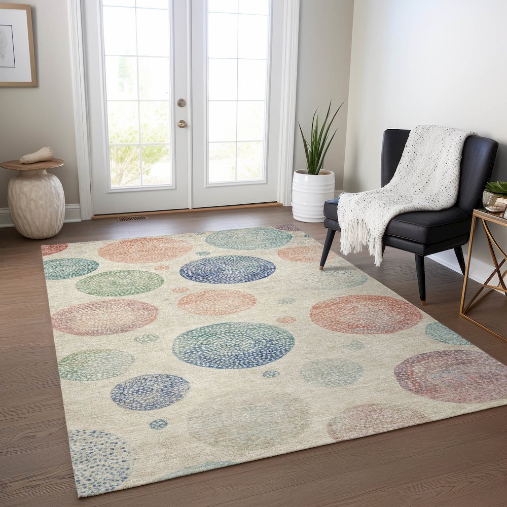 Machine Washable Indoor/Outdoor Chantille Ivory 9' x 12' Rug. Picture 5