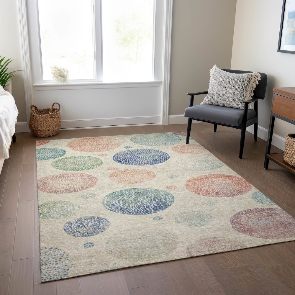 Machine Washable Indoor/Outdoor Chantille Ivory 9' x 12' Rug. Picture 6