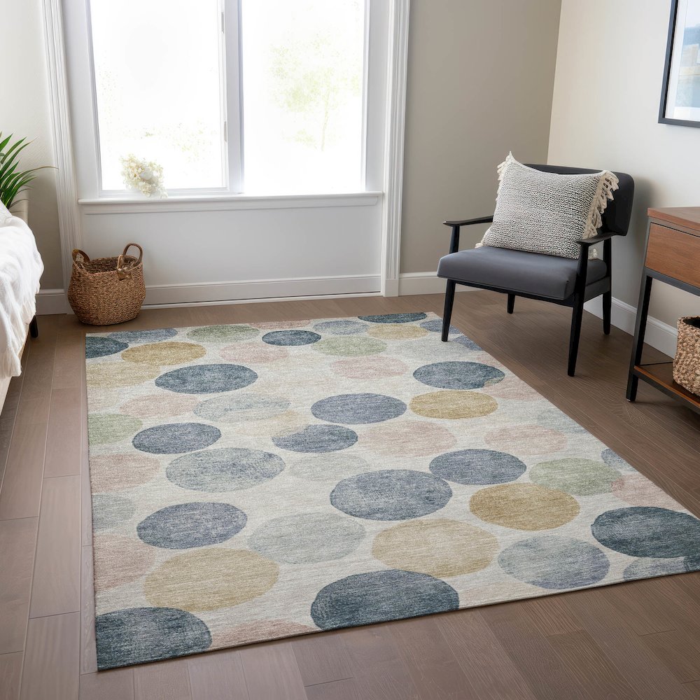 Machine Washable Indoor/Outdoor Chantille Beige 9' x 12' Rug. Picture 6