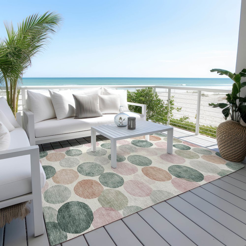 Machine Washable Indoor/Outdoor Chantille Salmon 9' x 12' Rug. Picture 7
