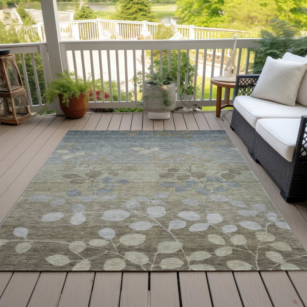 Machine Washable Indoor/Outdoor Chantille Khaki 9' x 12' Rug. Picture 8