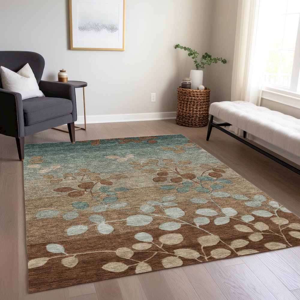 Machine Washable Indoor/Outdoor Chantille Mocha 9' x 12' Rug. Picture 6