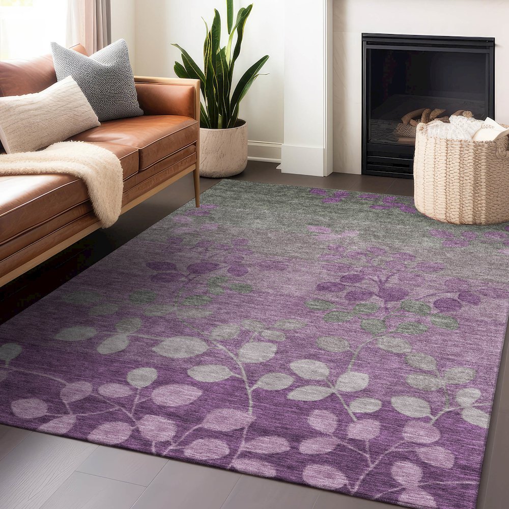 Machine Washable Indoor/Outdoor Chantille Purple 9' x 12' Rug. Picture 5