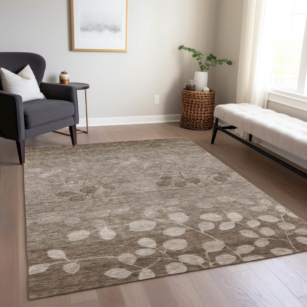 Machine Washable Indoor/Outdoor Chantille Taupe 9' x 12' Rug. Picture 6