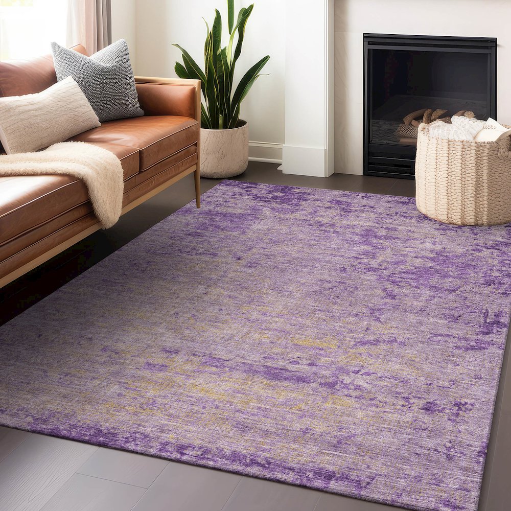 Machine Washable Indoor/Outdoor Chantille Purple 9' x 12' Rug. Picture 5