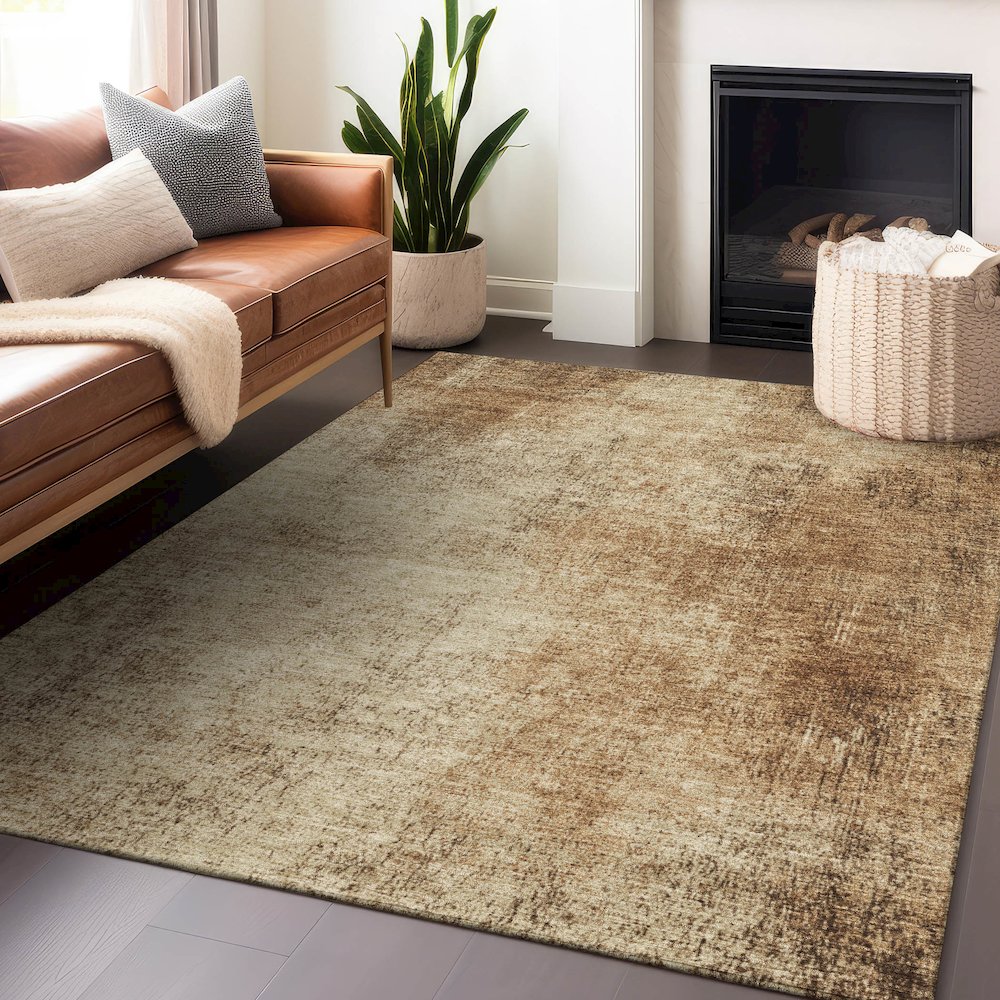 Machine Washable Indoor/Outdoor Chantille Beige 9' x 12' Rug. Picture 5