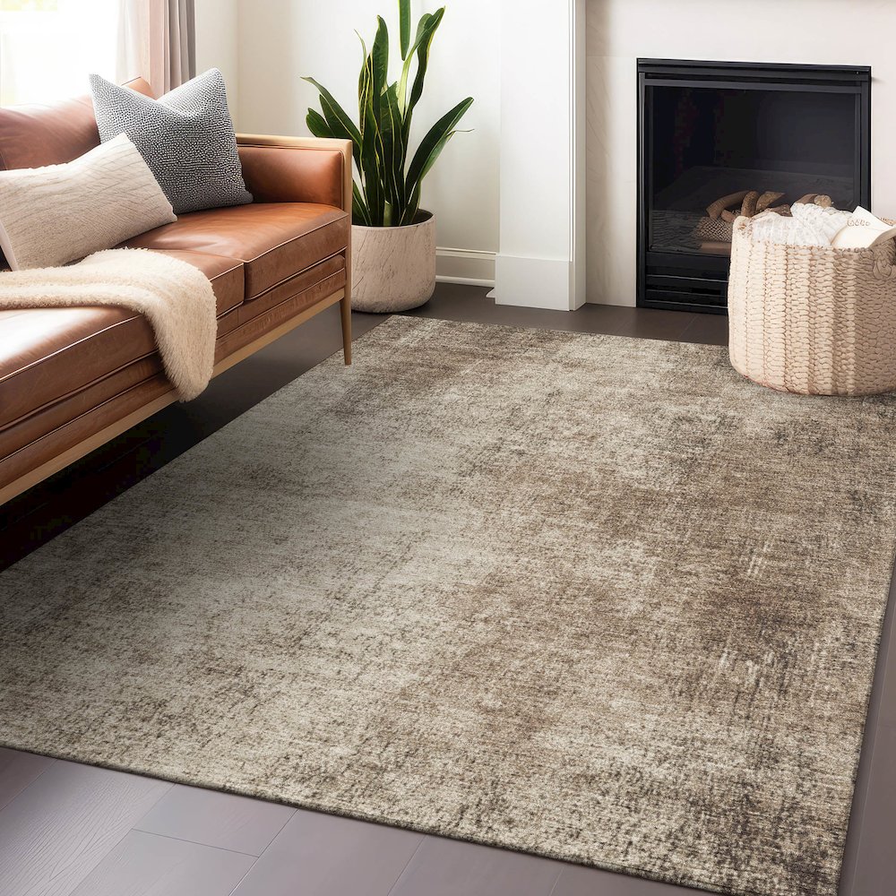 Machine Washable Indoor/Outdoor Chantille Taupe 9' x 12' Rug. Picture 5