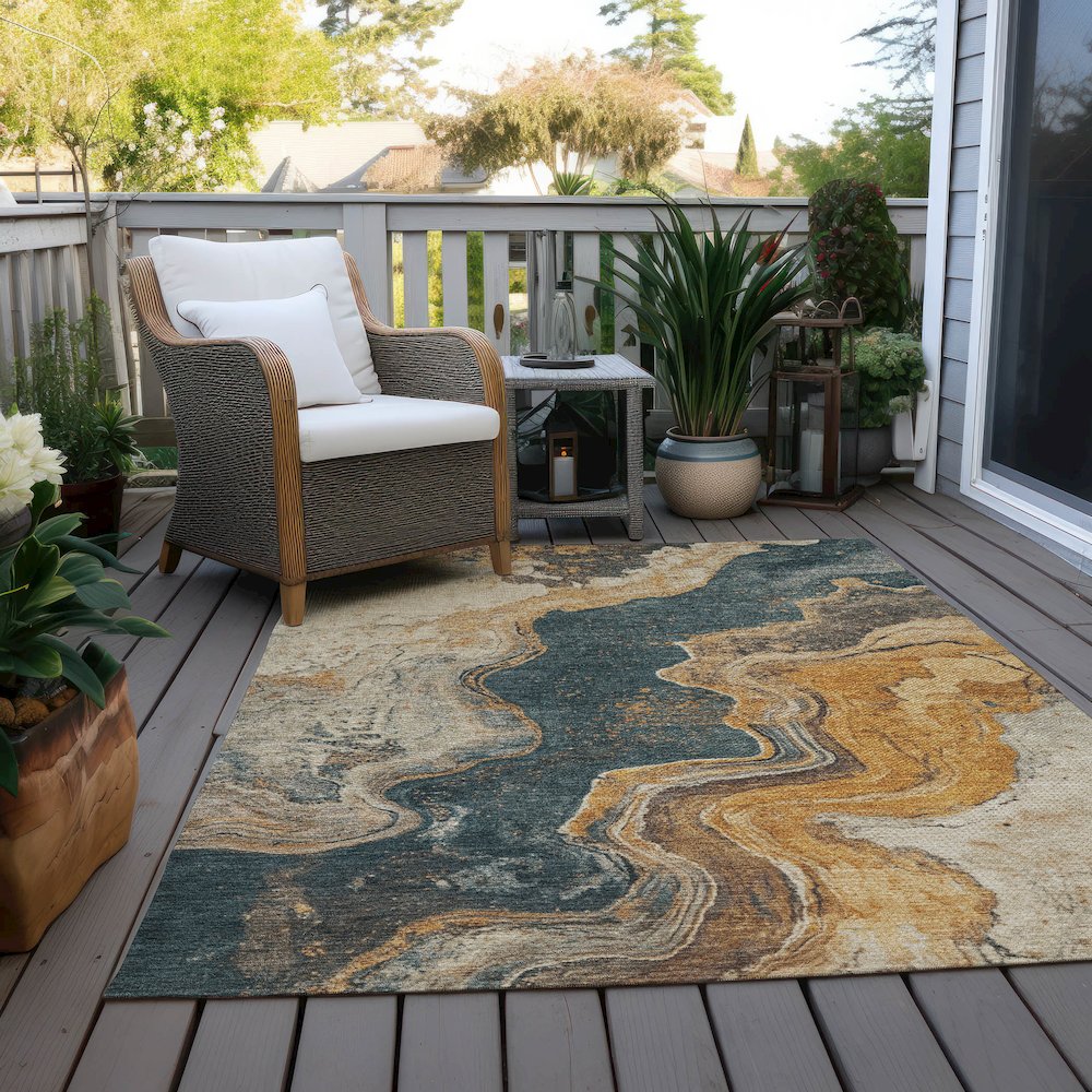 Machine Washable Indoor/Outdoor Chantille Linen 9' x 12' Rug. Picture 7