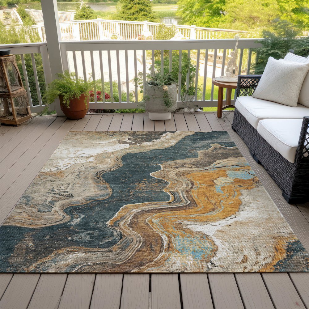 Machine Washable Indoor/Outdoor Chantille Wheat 9' x 12' Rug. Picture 8