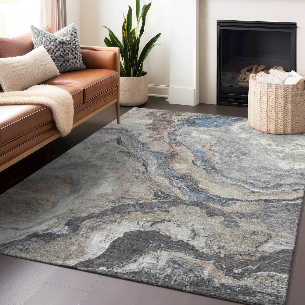 Machine Washable Indoor/Outdoor Chantille Taupe 9' x 12' Rug. Picture 5