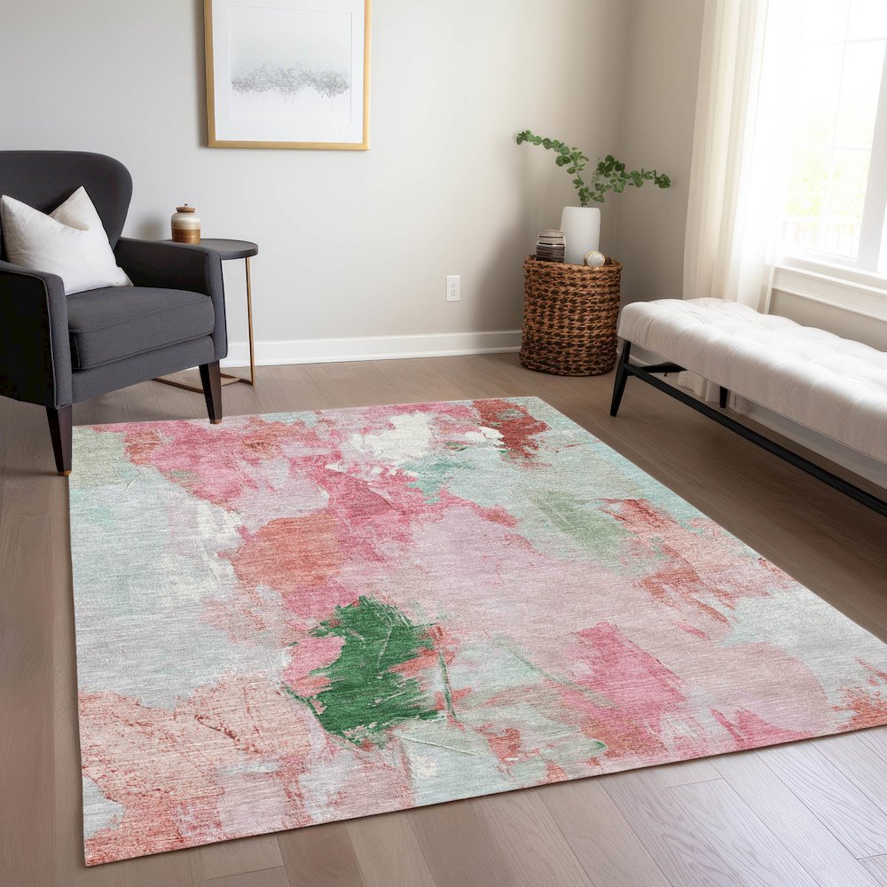 Machine Washable Indoor/Outdoor Chantille Blush 9' x 12' Rug. Picture 6