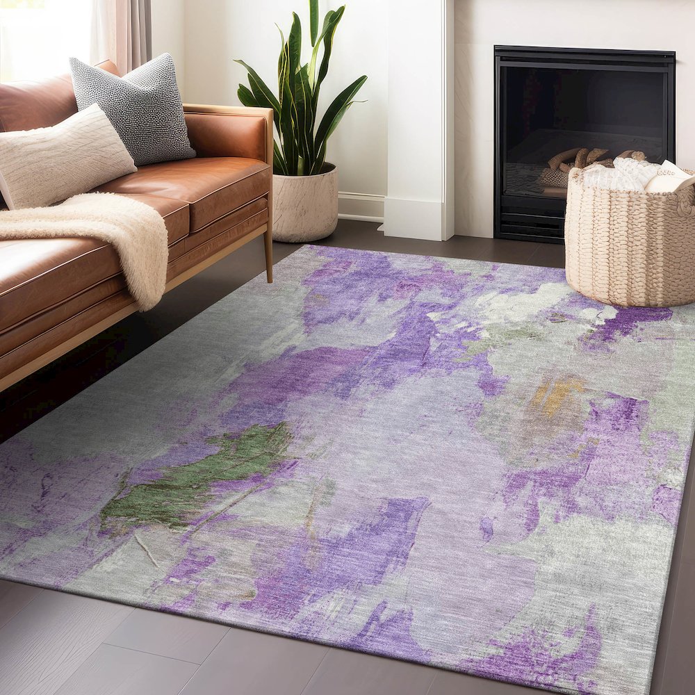Machine Washable Indoor/Outdoor Chantille Purple 9' x 12' Rug. Picture 5