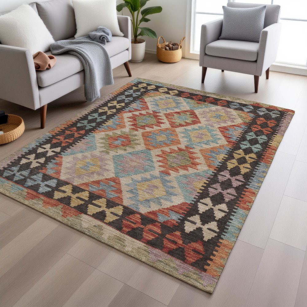 Machine Washable Indoor/Outdoor Chantille Paprika 9' x 12' Rug. Picture 5