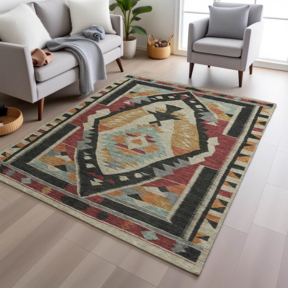Machine Washable Indoor/Outdoor Chantille Red 9' x 12' Rug. Picture 5