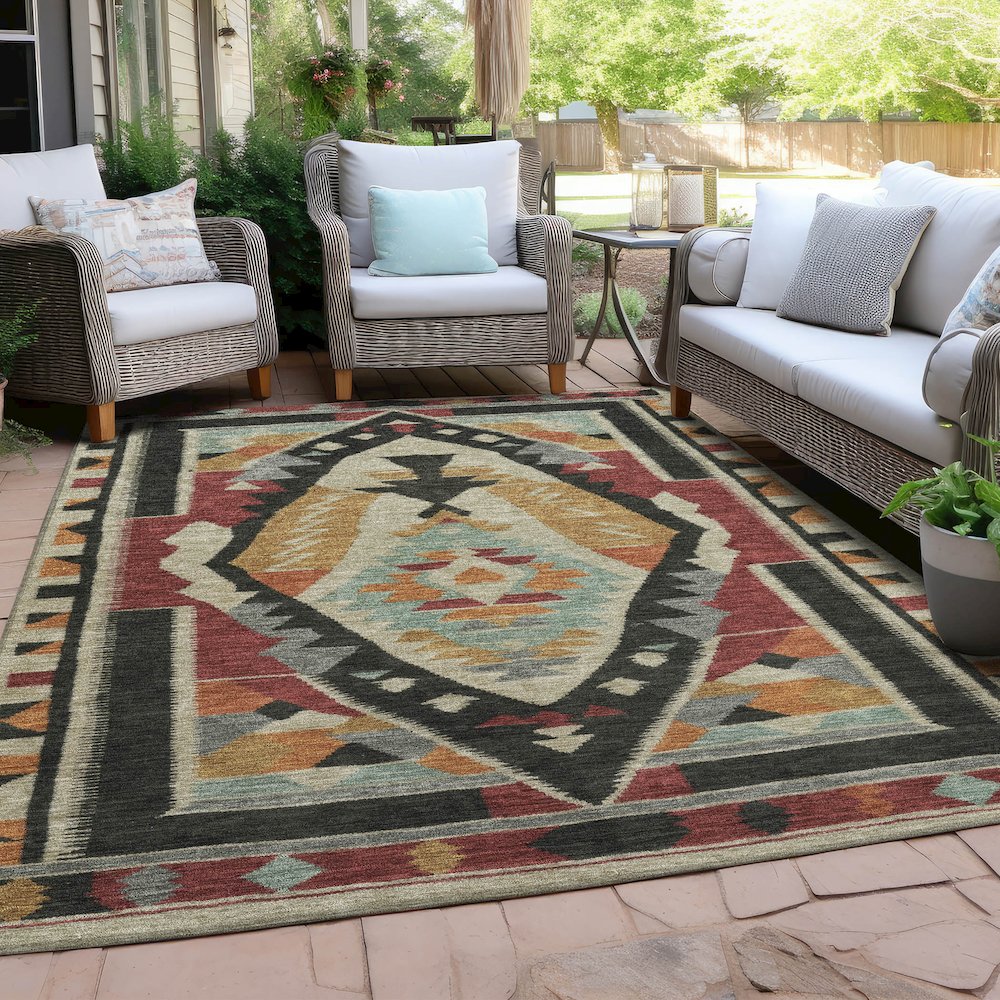 Machine Washable Indoor/Outdoor Chantille Red 9' x 12' Rug. Picture 7