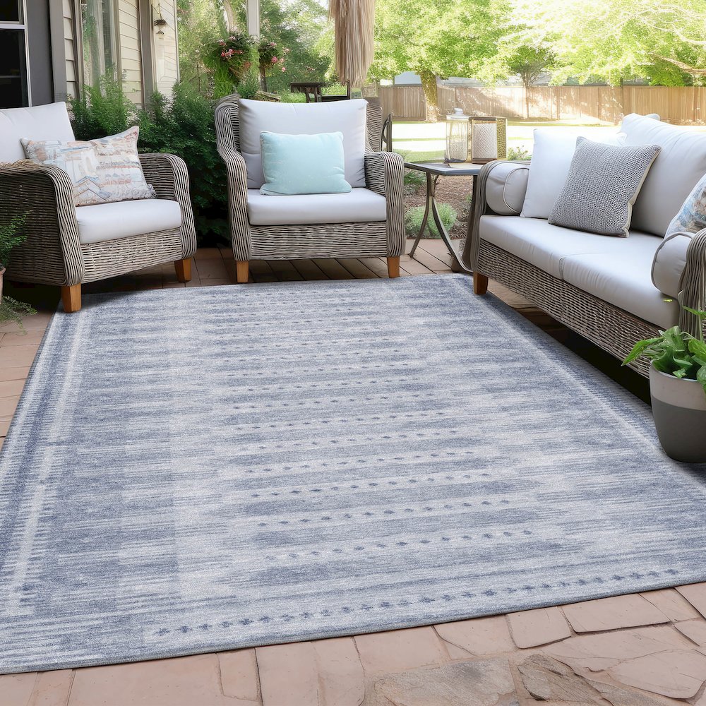Machine Washable Indoor/Outdoor Chantille Blue 9' x 12' Rug. Picture 7