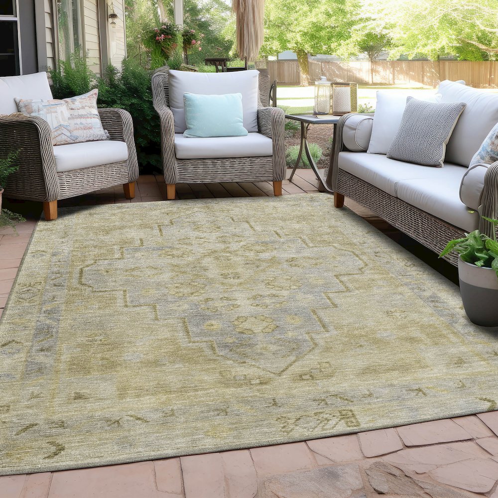 Machine Washable Indoor/Outdoor Chantille Gold 9' x 12' Rug. Picture 7
