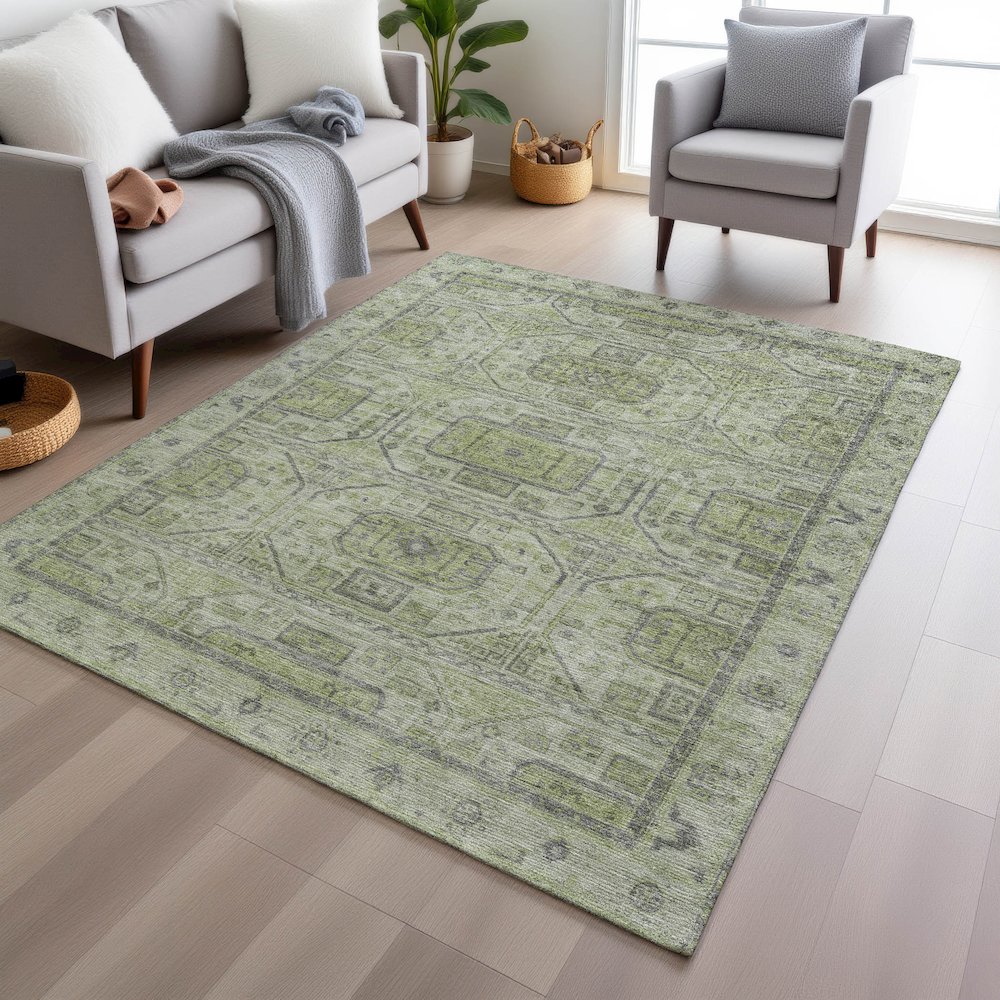 Machine Washable Indoor/Outdoor Chantille Aloe 9' x 12' Rug. Picture 5