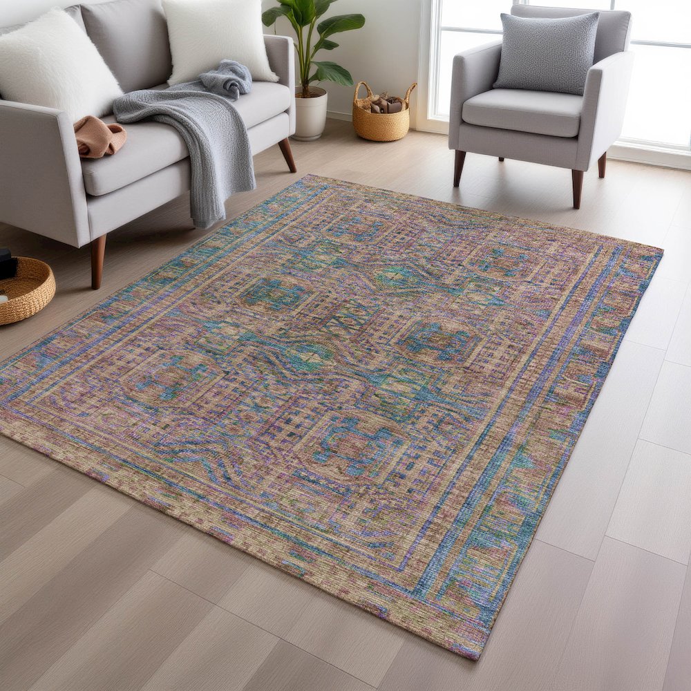 Machine Washable Indoor/Outdoor Chantille Orange 9' x 12' Rug. Picture 5