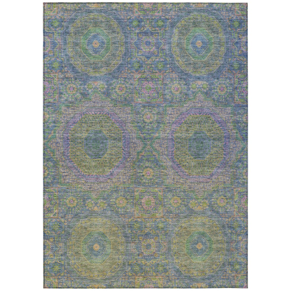 Machine Washable Indoor/Outdoor Chantille Blue 9' x 12' Rug. Picture 1