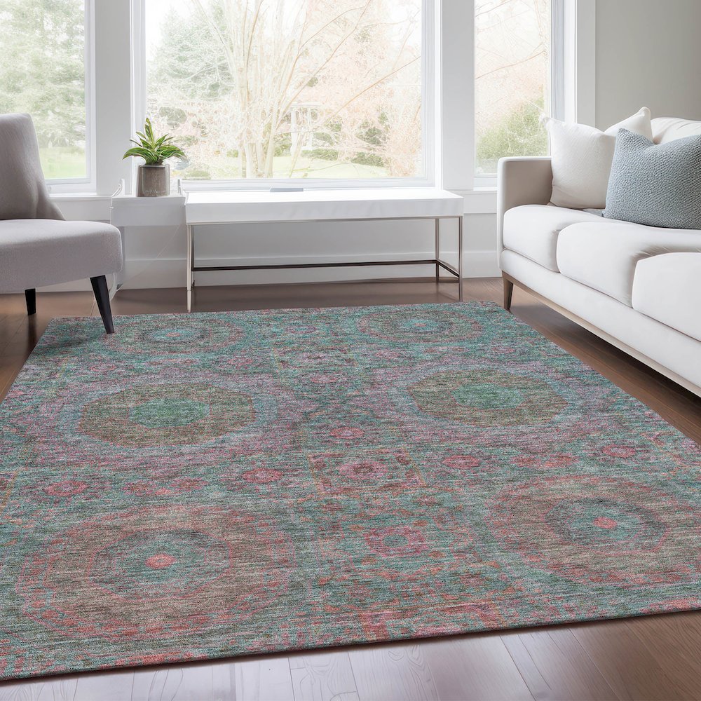 Machine Washable Indoor/Outdoor Chantille Teal 9' x 12' Rug. Picture 6
