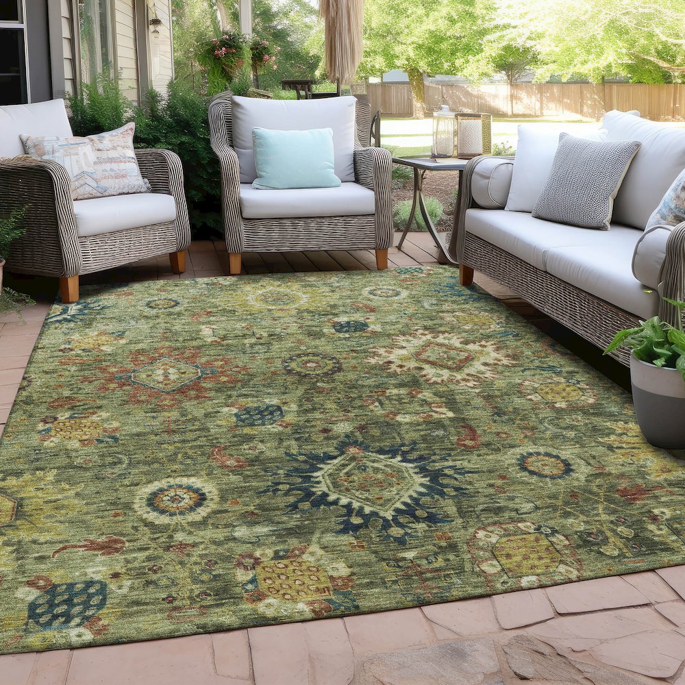 Machine Washable Indoor/Outdoor Chantille Aloe 9' x 12' Rug. Picture 7