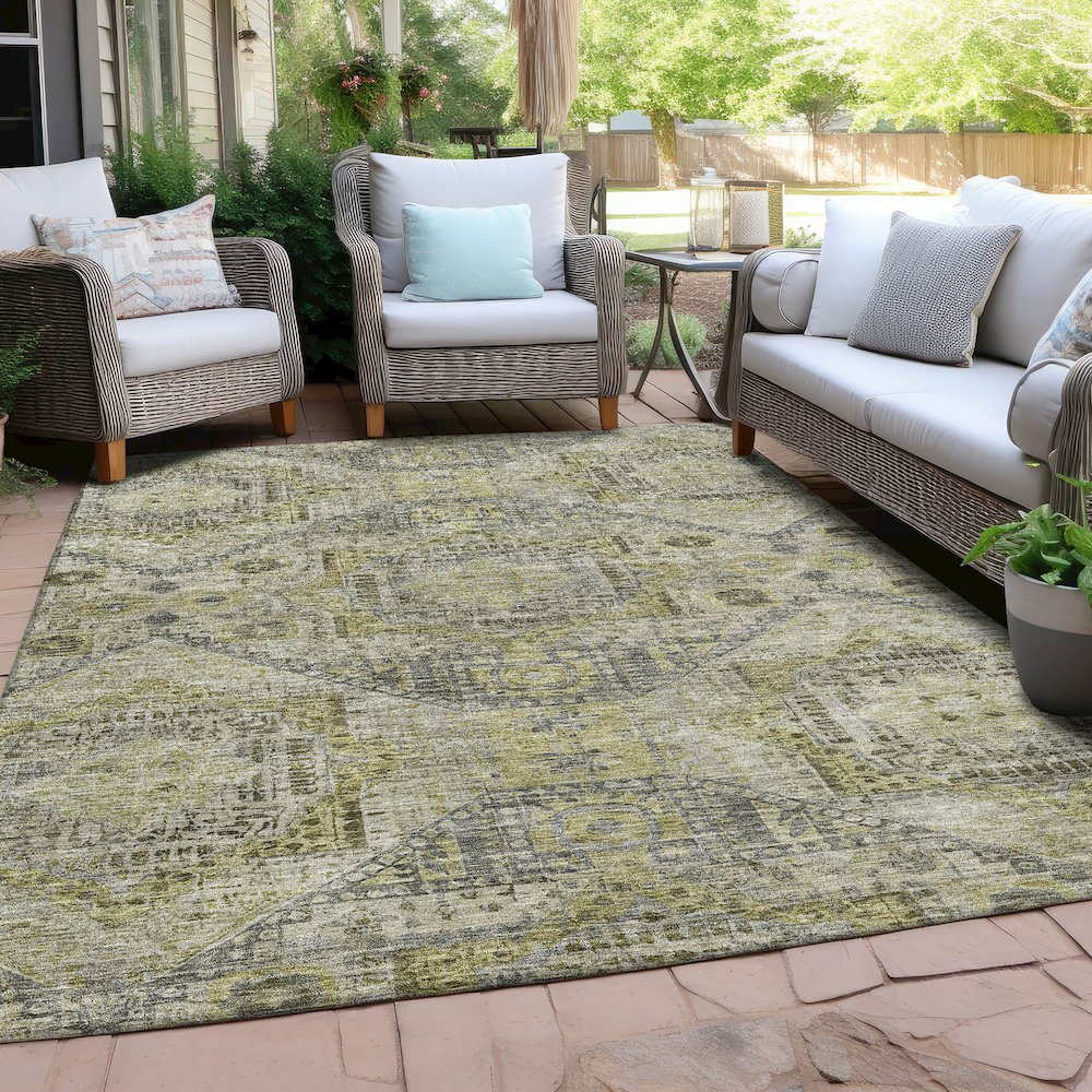 Machine Washable Indoor/Outdoor Chantille Khaki 9' x 12' Rug. Picture 7