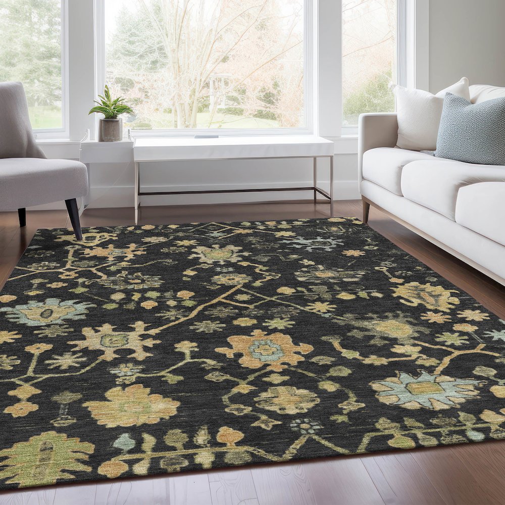 Machine Washable Indoor/Outdoor Chantille Black 9' x 12' Rug. Picture 6