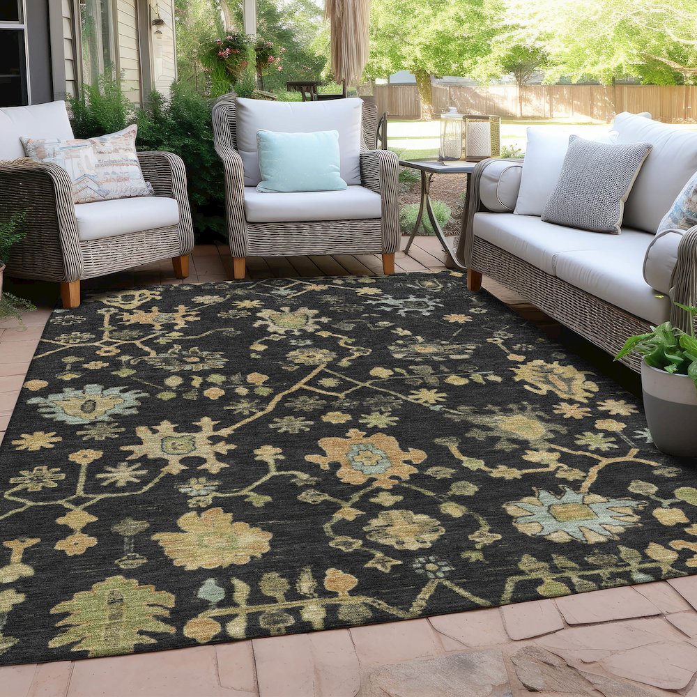 Machine Washable Indoor/Outdoor Chantille Black 9' x 12' Rug. Picture 7