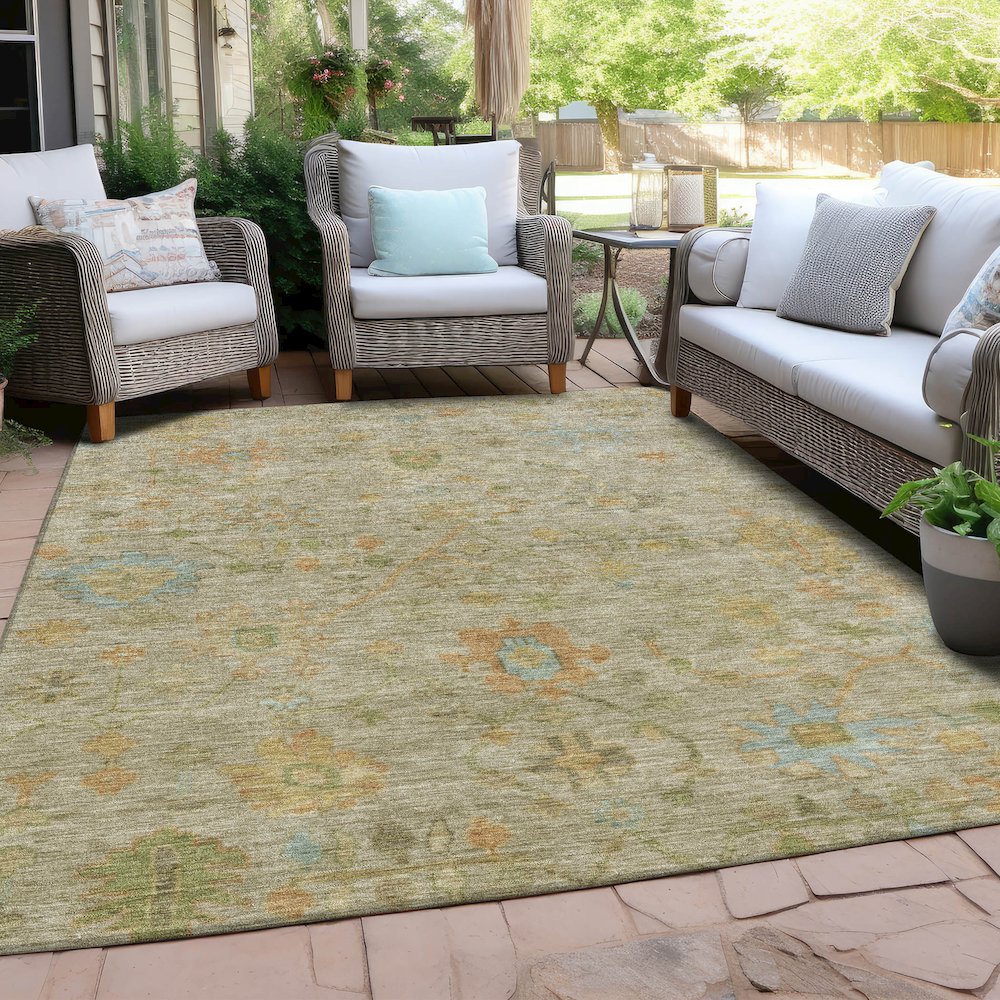 Machine Washable Indoor/Outdoor Chantille Khaki 9' x 12' Rug. Picture 7