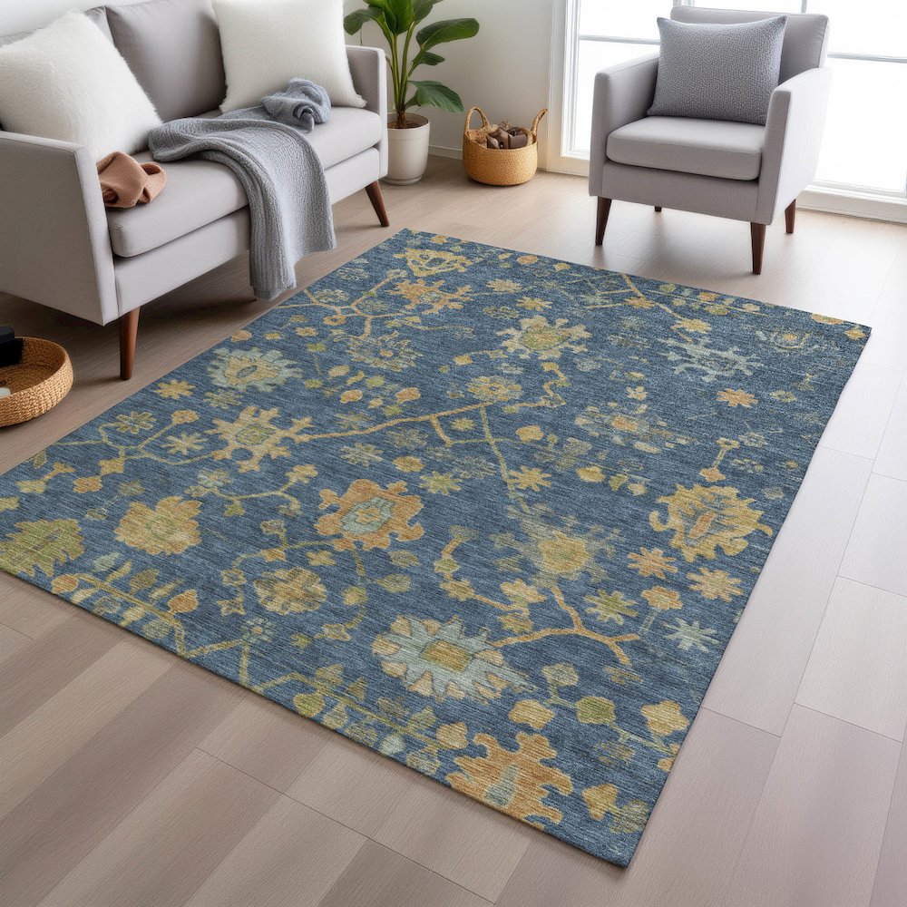 Machine Washable Indoor/Outdoor Chantille Navy 9' x 12' Rug. Picture 5
