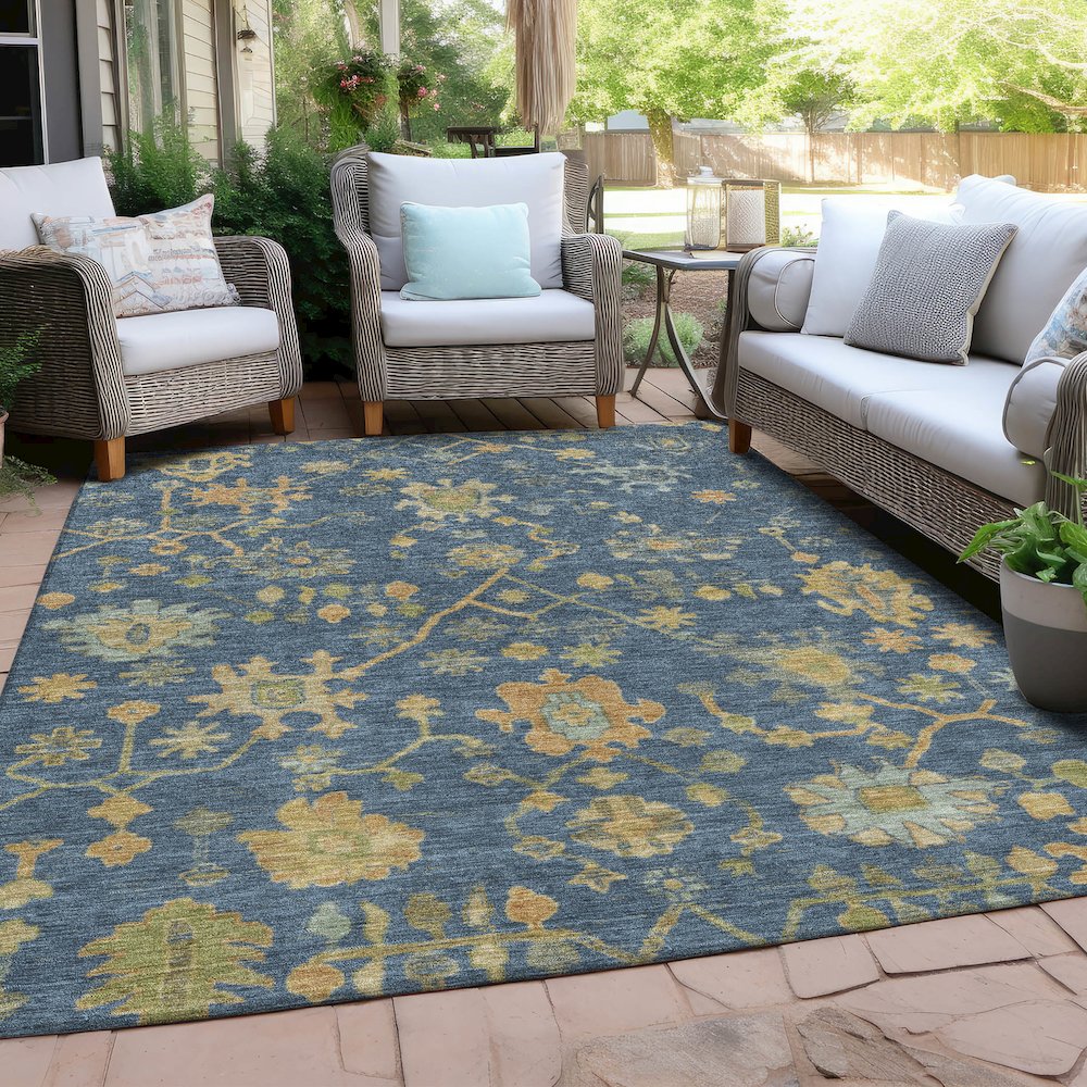 Machine Washable Indoor/Outdoor Chantille Navy 9' x 12' Rug. Picture 7